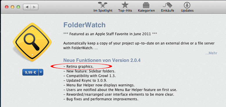 Retina Icons bei Mac App Update
