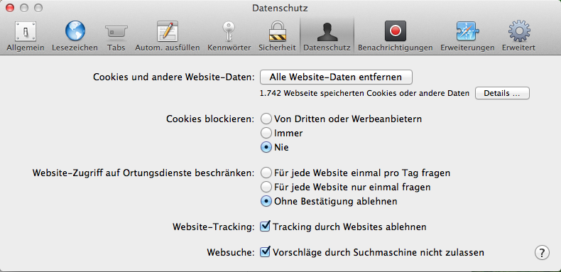 Safari Datenschutz Einstellungen