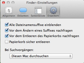 Erweiterte Einstellungen im Finder