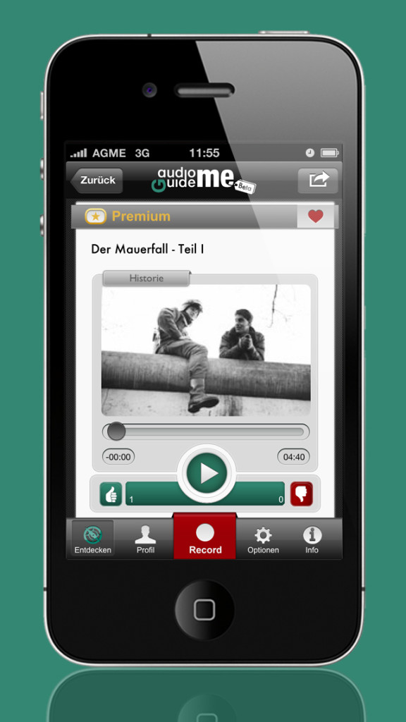 Aufnahme in auidioguideMe App