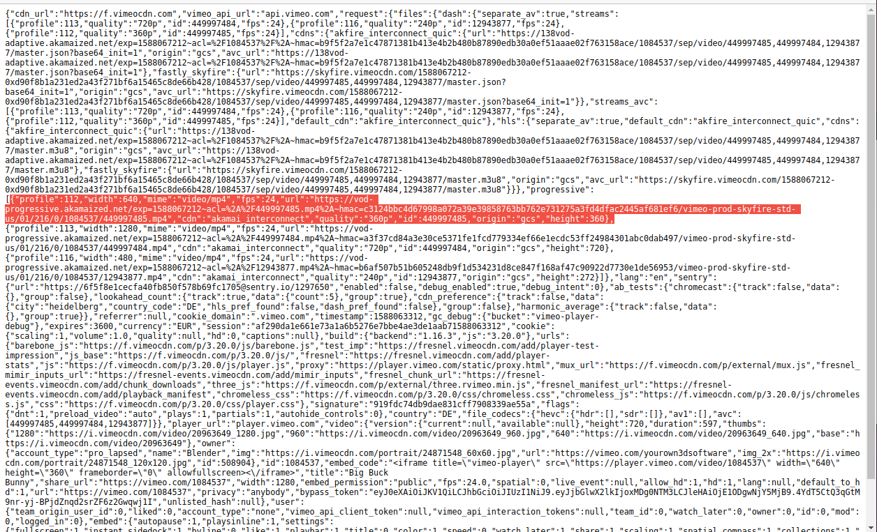 Vimeo JSON data